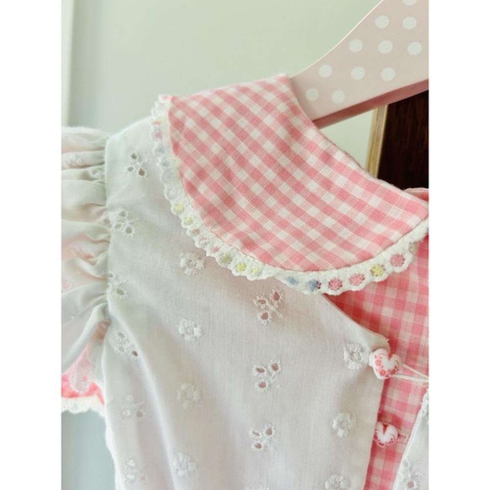 Vintage Handmade Easter Pinafore W/ Bloomers 3 Pc Dress Girls 6-8 Pink Gingham - Picture 3 of 16